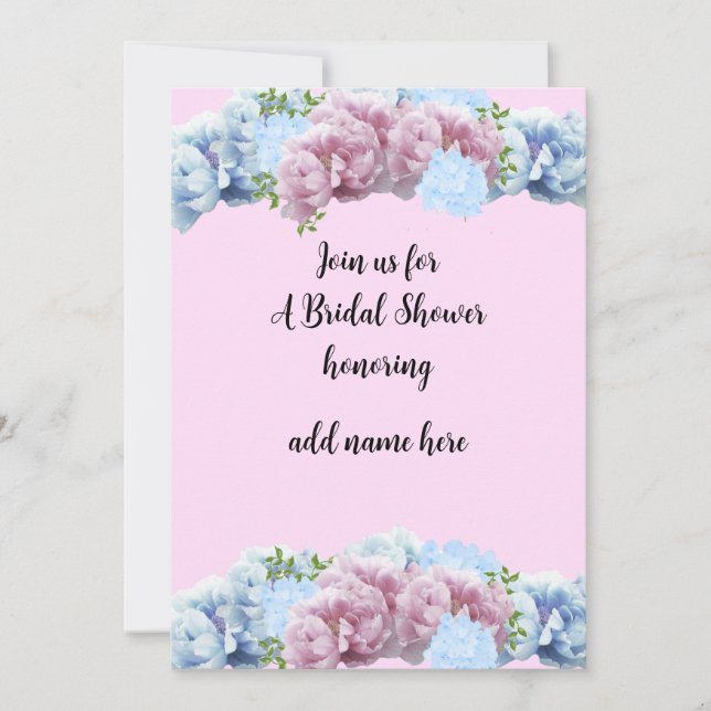 Invitation de Fête de Mariage Rose et Bleu Floral (Devant)