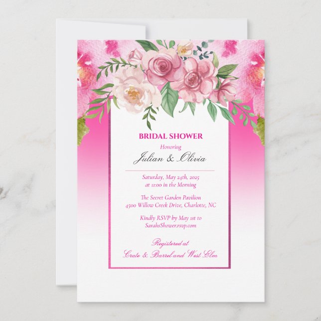 Invitation de Fête de Mariage Rose Rose Florale Él (Devant)
