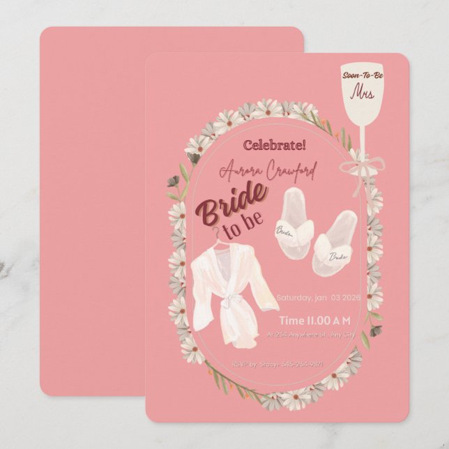 Invitation de Fête de Mariée Jour de Spa Rose Pâle (Devant / Derrière)