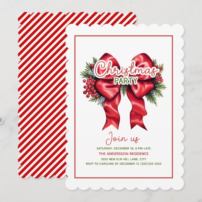Invitation de fête de Noël à bordure festonnée ave (Devant / Derrière)