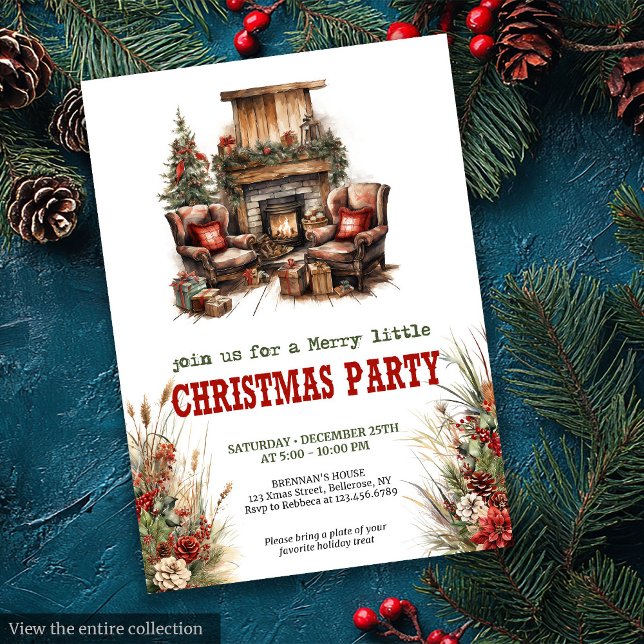 Invitation de fête de Noël à la ferme rouge et ver (Farmhouse Christmas party red green invitation

)
