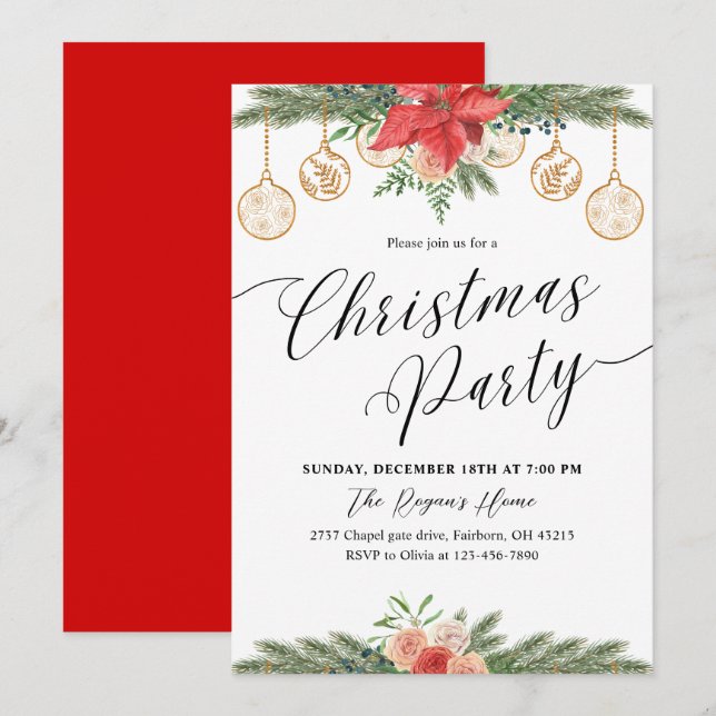 Invitation de fête de Noël à la verdure à l'aquare (Devant / Derrière)