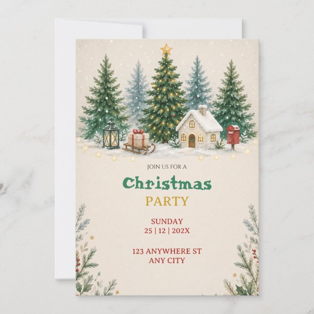 Invitation de fête de Noël à l'aquarelle (Devant)