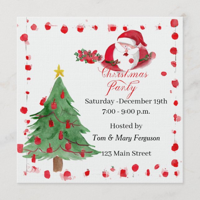 Invitation de fête de Noël à l'aquarelle du Père N (Devant)