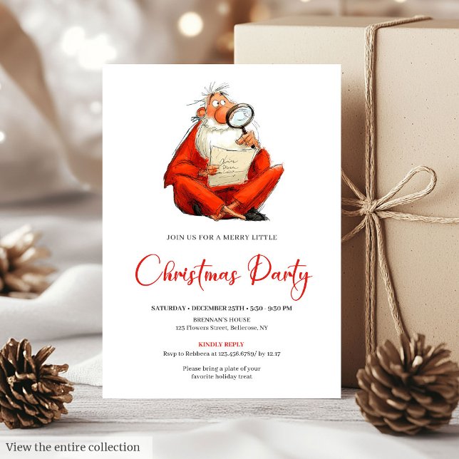 Invitation de fête de Noël à l'aquarelle du Père N (Quirky Santa Claus Watercolor Holiday Party Invite)
