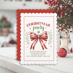 Invitation de fête de Noël à nœud papillon rouge e