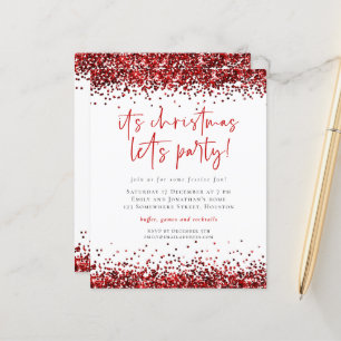 Invitation de fête de Noël à paillettes rouges pet