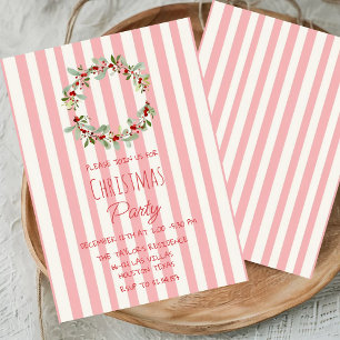 Invitation de fête de Noël à rayures roses   Joyeu