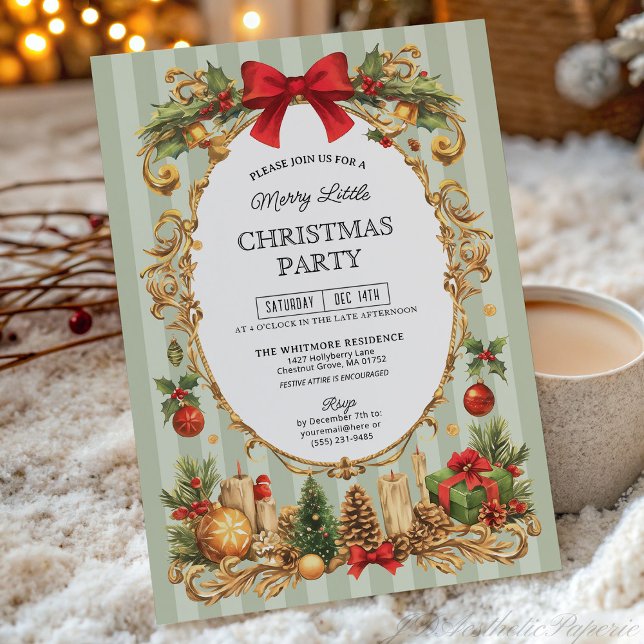 Invitation de fête de Noël à ruban rayé classique  (Créateur téléchargé)