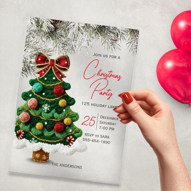 Invitation de fête de Noël arbre à ruban élégant  (Créateur téléchargé)