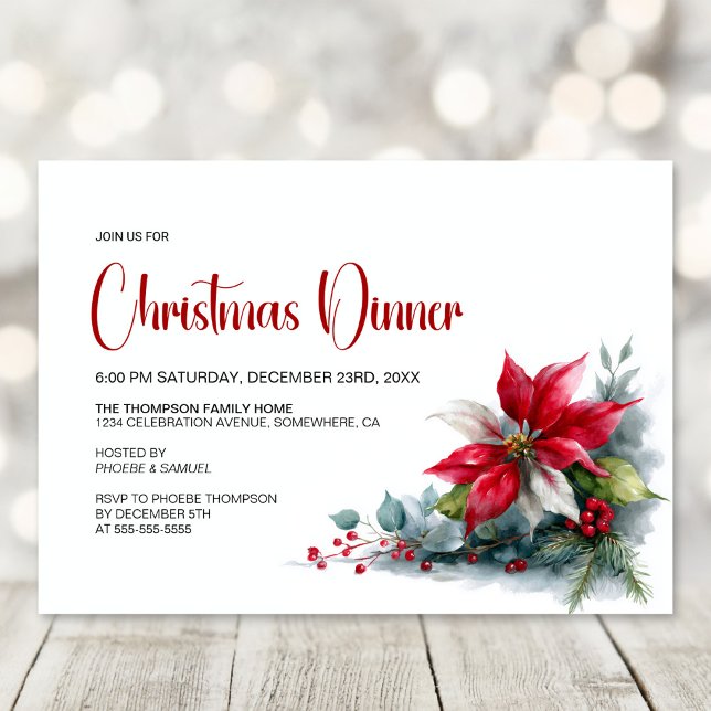 Invitation de fête de Noël au dîner de poinsettia  (Créateur téléchargé)