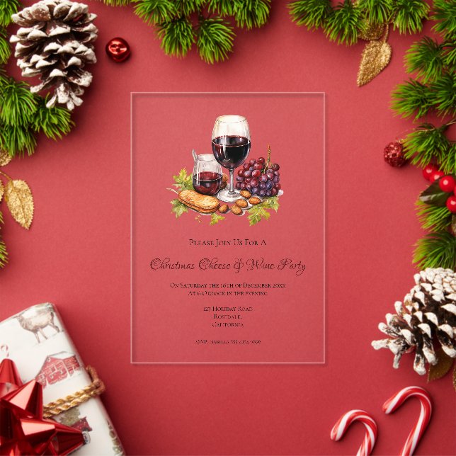 Invitation de fête de Noël au fromage et au vin en (Insitu (vacances))