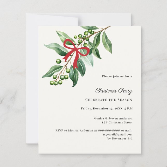 Invitation de fête de Noël au gui en ruban rouge i (Devant)