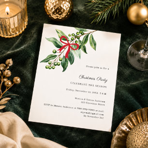 Invitation de fête de Noël au gui en ruban rouge i
