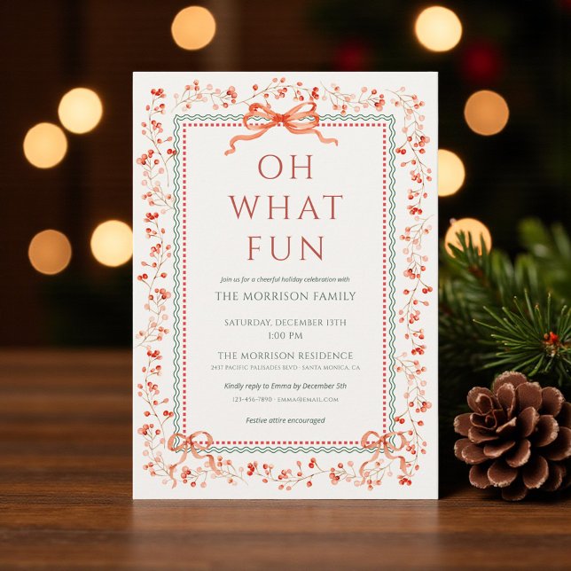 Invitation de fête de Noël au houx avec ruban roug (Créateur téléchargé)