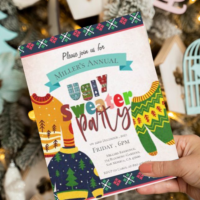 Invitation de fête de Noël au motif de pull moche (Ugly Sweater Pattern Christmas Party Invitation Postcard)