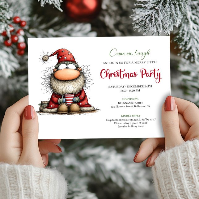 Invitation de fête de Noël au Père Noël capricieux (Whimsical Santa Hand Drawn Holiday Party Invite)