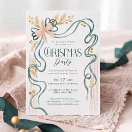 Invitation de fête de Noël au ruban à nœud vert et