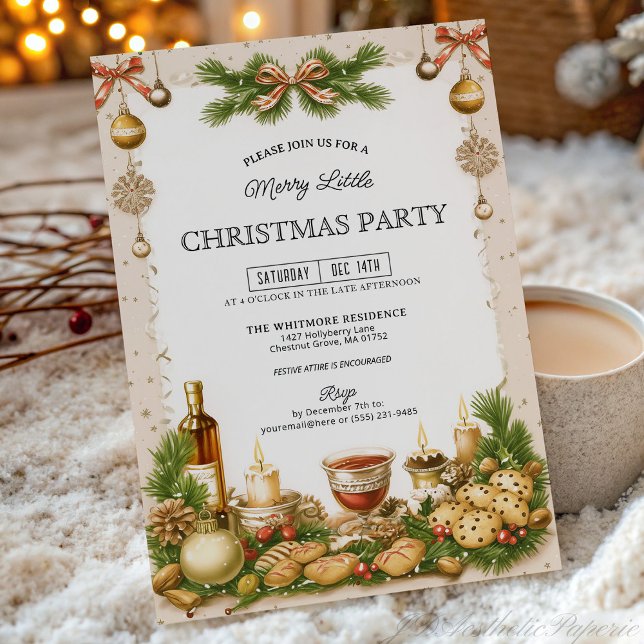 Invitation de fête de Noël au ruban de verdure bei (Créateur téléchargé)