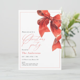 Invitation de fête de Noël au ruban rouge aquarell