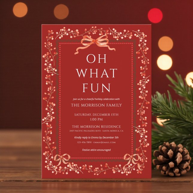 Invitation de fête de Noël au ruban rouge prépa  (Créateur téléchargé)