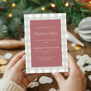 Invitation de fête de Noël au vert sauge à carreau