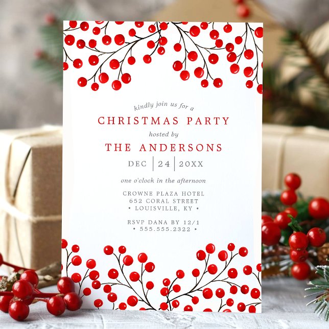 Invitation de fête de Noël aux baies de houx à l'a (Créateur téléchargé)