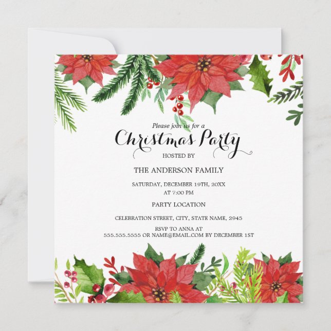 Invitation de fête de Noël aux baies florales roug (Devant)