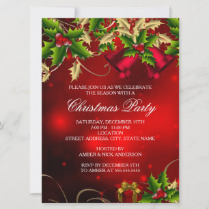 Invitation de fête de Noël aux feuilles de houx et