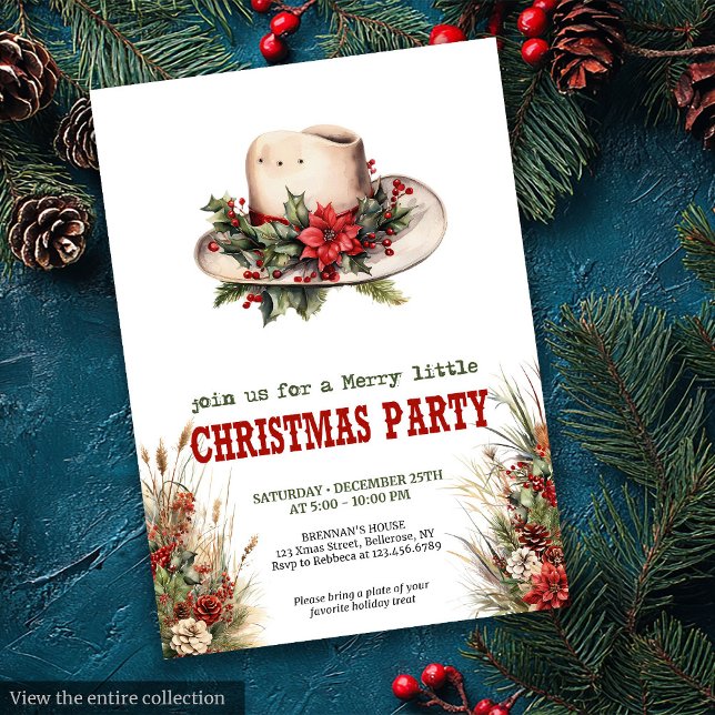Invitation de fête de Noël avec chapeau de cowboy  (Cowboy hat Christmas party invite with bandana ties

)
