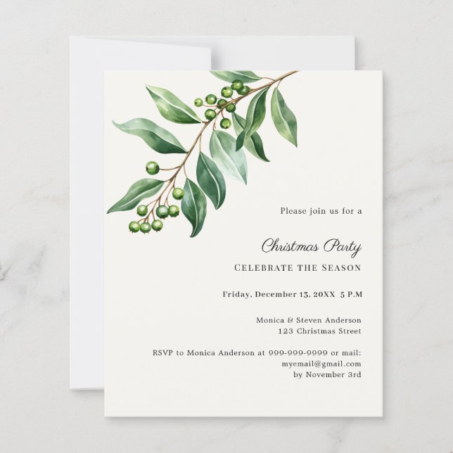 Invitation de fête de Noël avec feuillage de gui (Devant)
