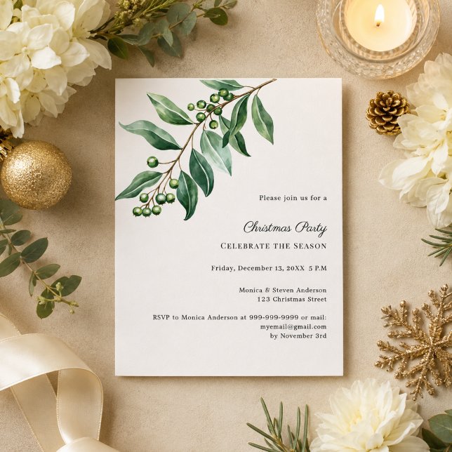 Invitation de fête de Noël avec feuillage de gui (Créateur téléchargé)