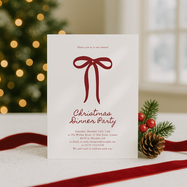 Invitation de fête de Noël avec grand nœud rouge (Créateur téléchargé)