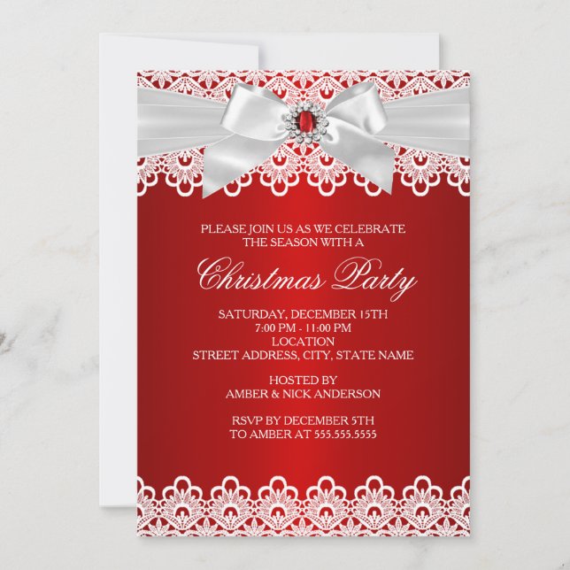 Invitation de fête de Noël avec ruban en dentelle  (Devant)
