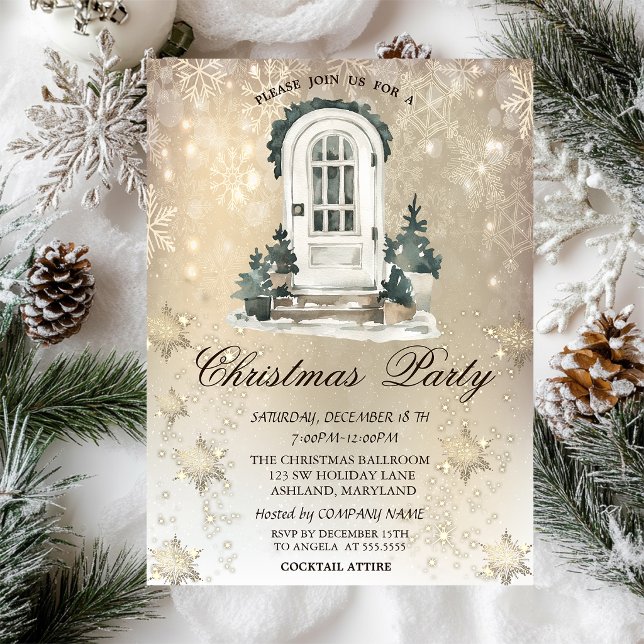 Invitation de fête de Noël avec sapin et flocons d (Créateur téléchargé)