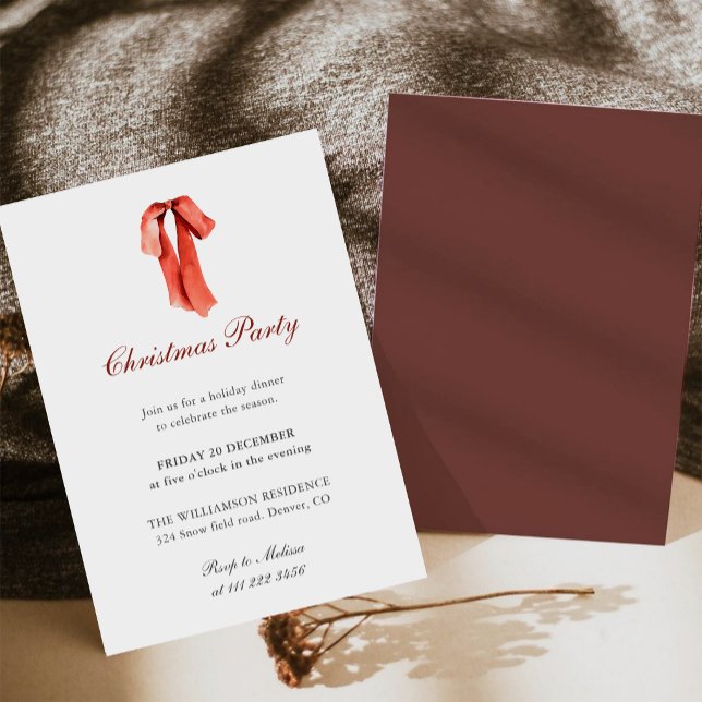 Invitation de fête de Noël avec un nœud rouge mini (Créateur téléchargé)