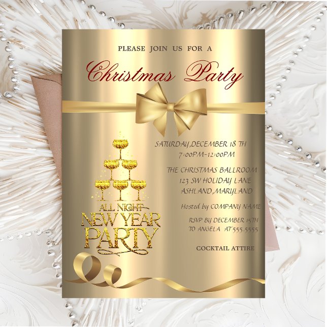 Invitation de fête de Noël avec verre à champagne  (Créateur téléchargé)