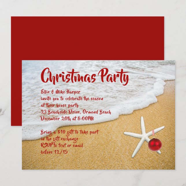 Invitation de fête de Noël Beach Sand Starfish (Devant / Derrière)