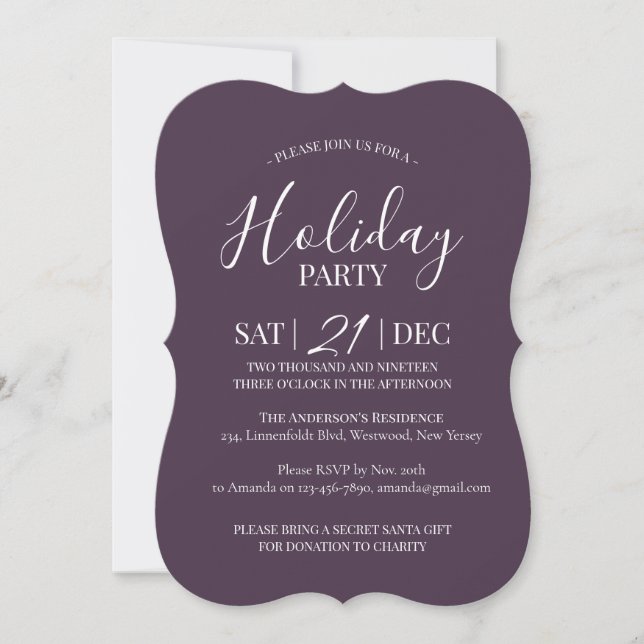 Invitation de fête de Noël blanc aubergine moderne (Devant)
