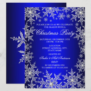 Invitation de fête de Noël Bleue en Flocon de Neig