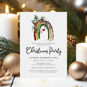 Invitation de fête de Noël Boho Arc-en-Ciel