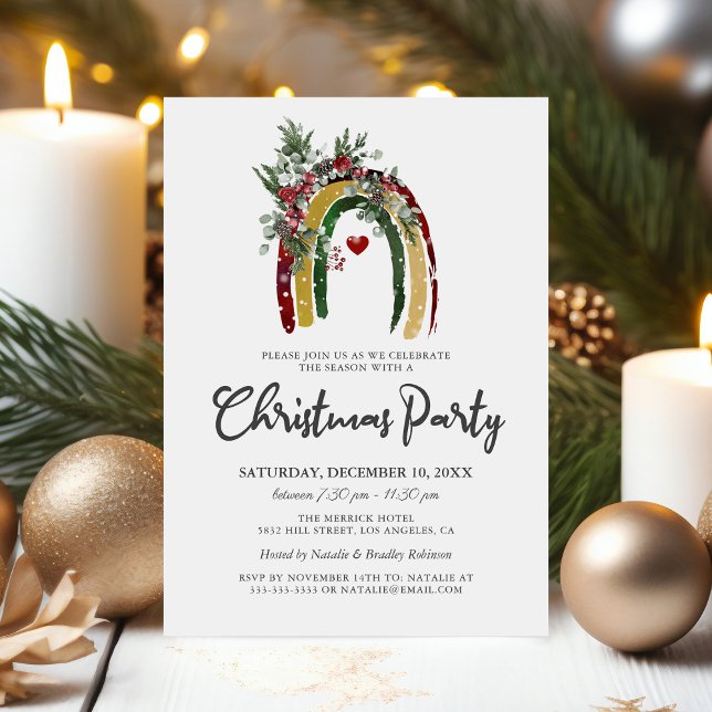 Invitation de fête de Noël Boho Arc-en-Ciel (Créateur téléchargé)