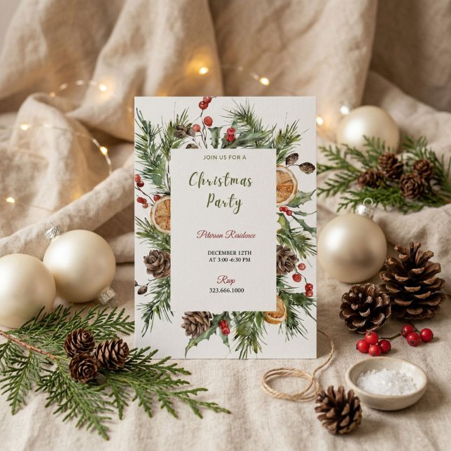 Invitation de fête de Noël botanique d'hiver (Créateur téléchargé)