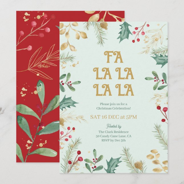 Invitation de fête de Noël botanique florale (Devant / Derrière)