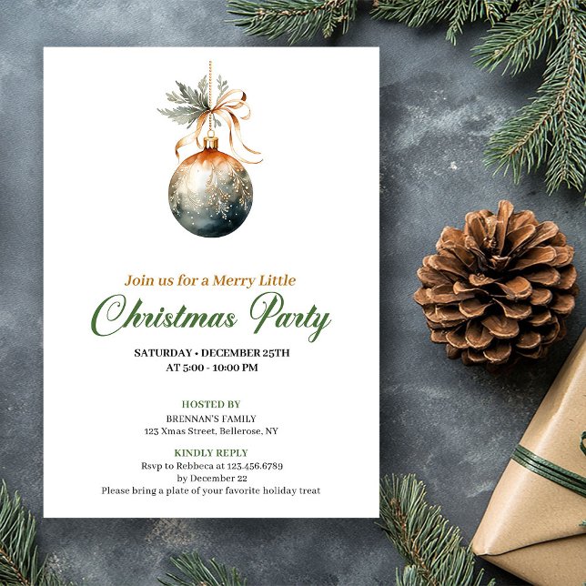 Invitation de fête de Noël Boule de Noël Couleurs  (Cozy Earthy Colors Christmas Tree Party Invitation)