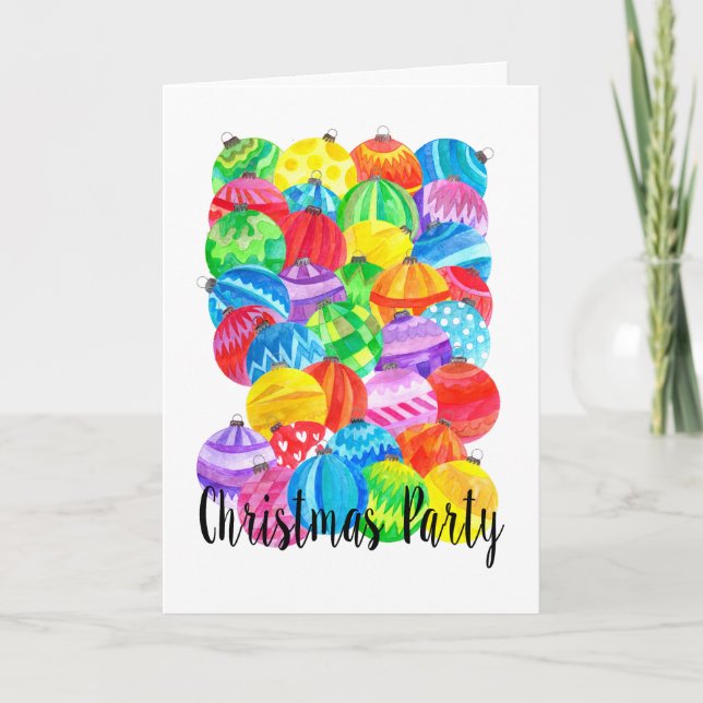 Invitation de fête de Noël, boules d'aquarelle (Devant)