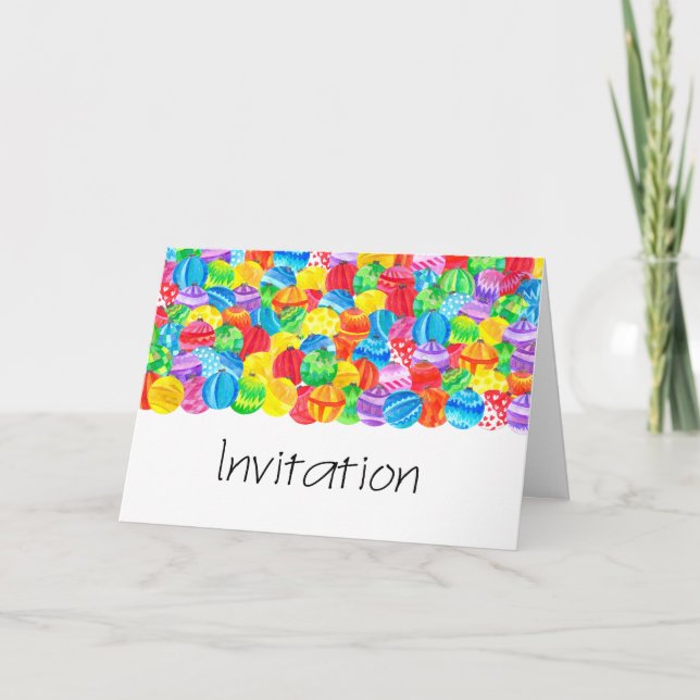 Invitation de fête de Noël, boules d'aquarelle (Devant)