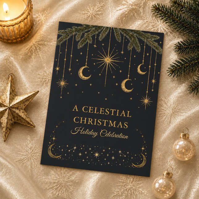 Invitation de fête de Noël céleste en or (Gold Celestial Christmas Holiday Party Invitation)