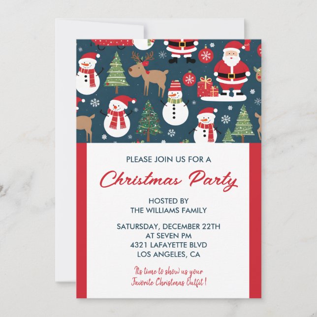 Invitation de fête de Noël cerf santa (Devant)