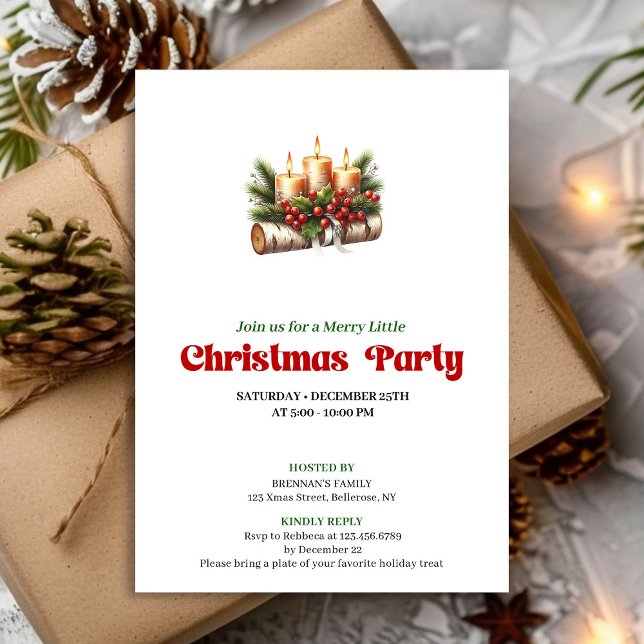 Invitation de fête de Noël chic avec bougies (Chic Christmas Candles Holiday Party Invite)